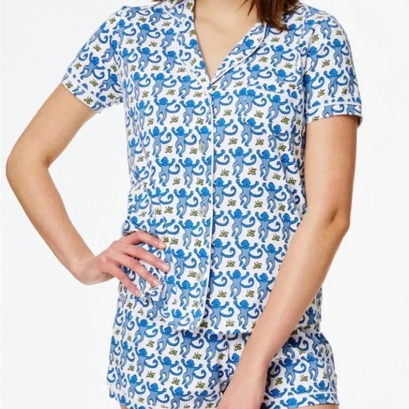 NWT! NEW Roller Rabbit Blue Monkey Polo Pajamas PJs Shorts Set - Picture 2 of 3